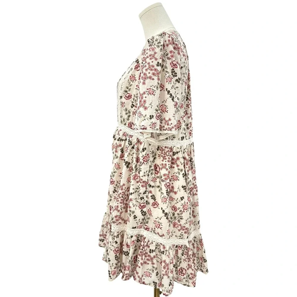 Anthropologie Lori Tunic Dress Size‎ S Floral White Prairie Cottagecore Romantic